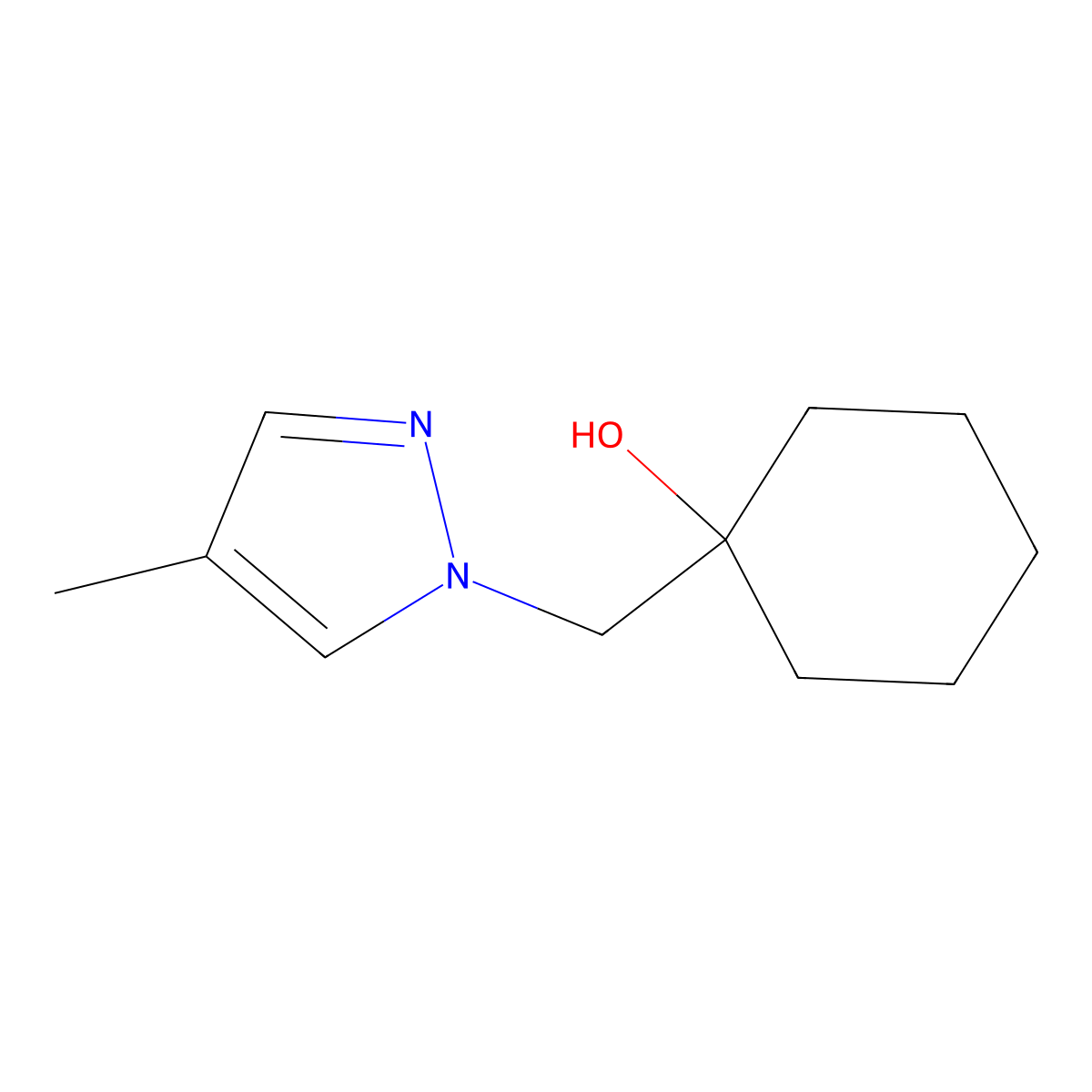 1-[(4-methyl-1H-pyrazol-1-yl)methyl]cyclohexan-1-ol molecular structure, CAS 1495714-60-7