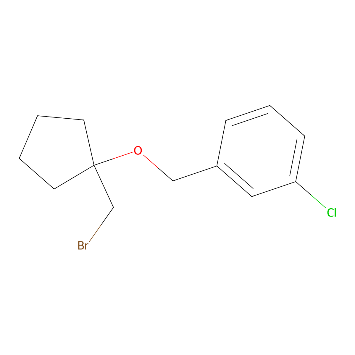 1-({[1-(Bromomethyl)cyclopentyl]oxy}methyl)-3-chlorobenzene molecular structure, CAS 1495735-84-6