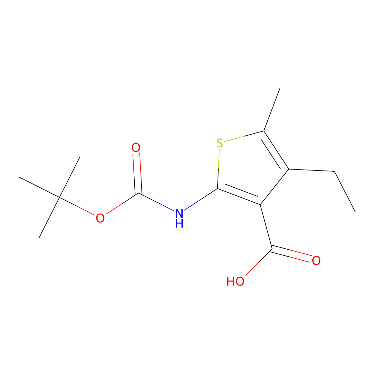 2-t-Butoxycarbonylamino-4-ethyl-5-methylthiophene-3-carboxylic acid molecular structure, CAS 149588-19-2