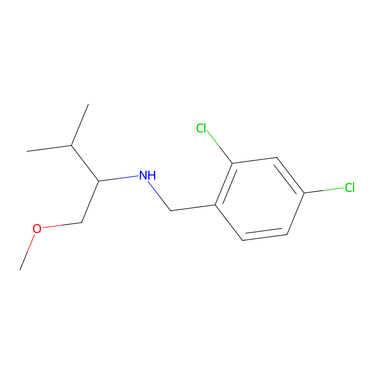 Benzenemethanamine, 2,4-dichloro-N-[1-(methoxymethyl)-2-methylpropyl]- molecular structure, CAS 1495880-00-6