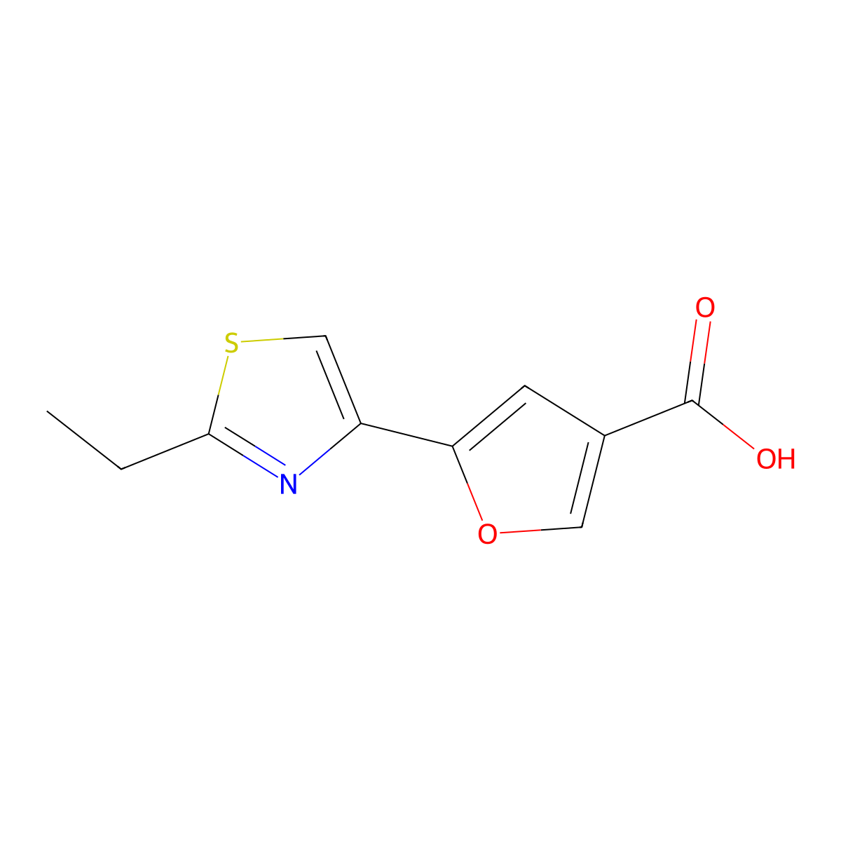 5-(2-Ethyl-1,3-thiazol-4-yl)furan-3-carboxylic acid molecular structure, CAS 1495884-99-5