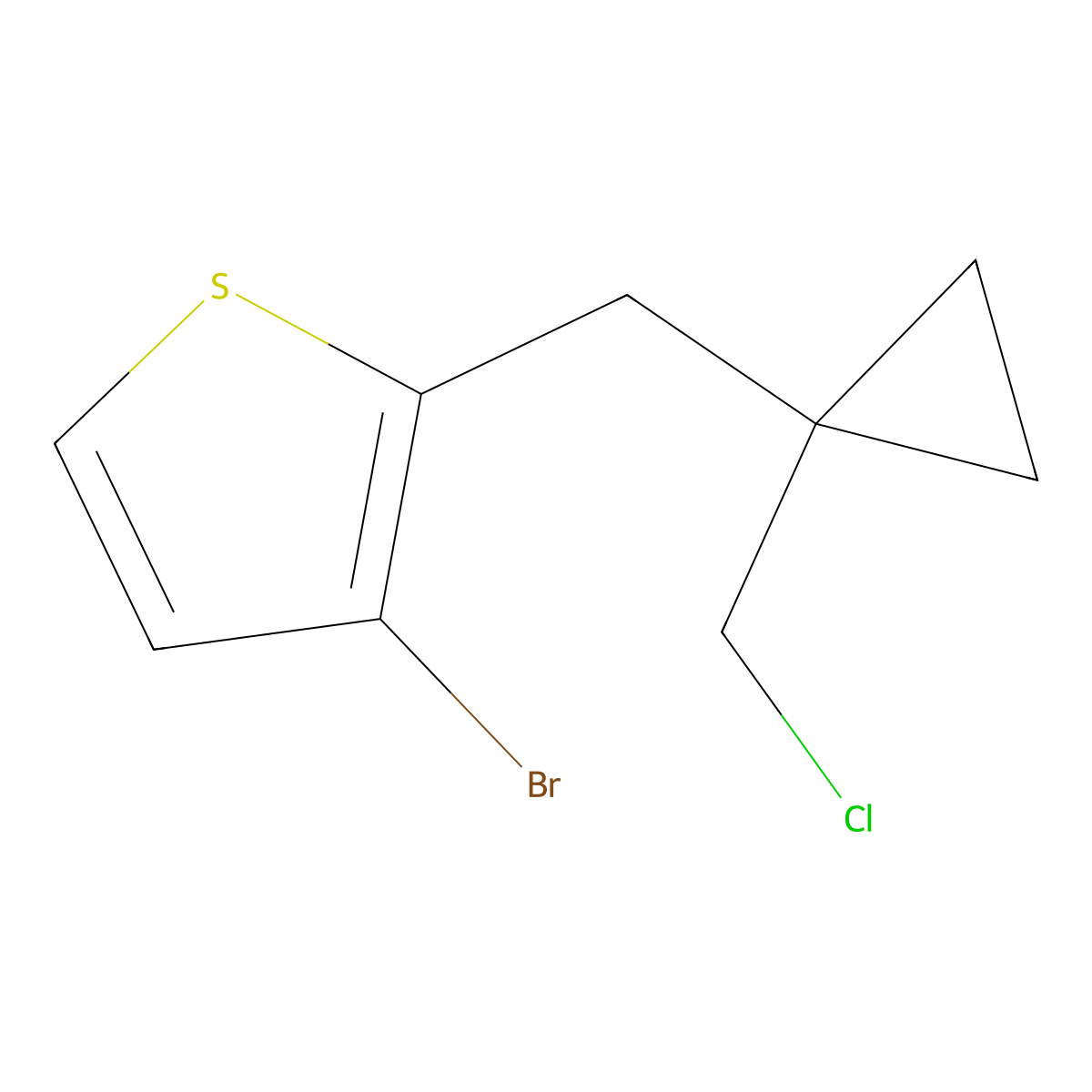 3-Bromo-2-((1-(chloromethyl)cyclopropyl)methyl)thiophene molecular structure, CAS 1495886-41-3