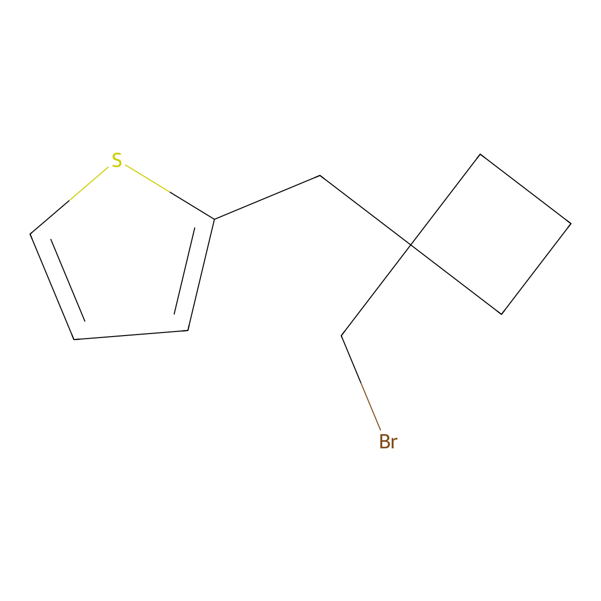 2-{[1-(Bromomethyl)cyclobutyl]methyl}thiophene molecular structure, CAS 1495939-91-7
