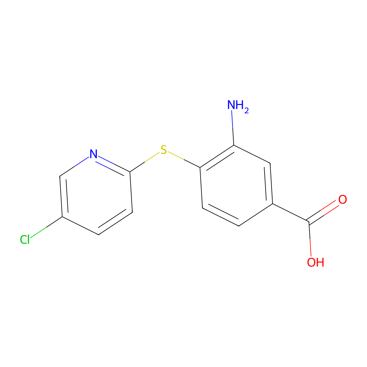 3-Amino-4-[(5-chloropyridin-2-yl)sulfanyl]benzoic acid molecular structure, CAS 1496064-53-9