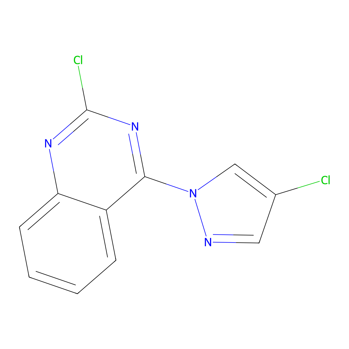 2-Chloro-4-(4-chloro-1h-pyrazol-1-yl)quinazoline molecular structure, CAS 1496101-43-9