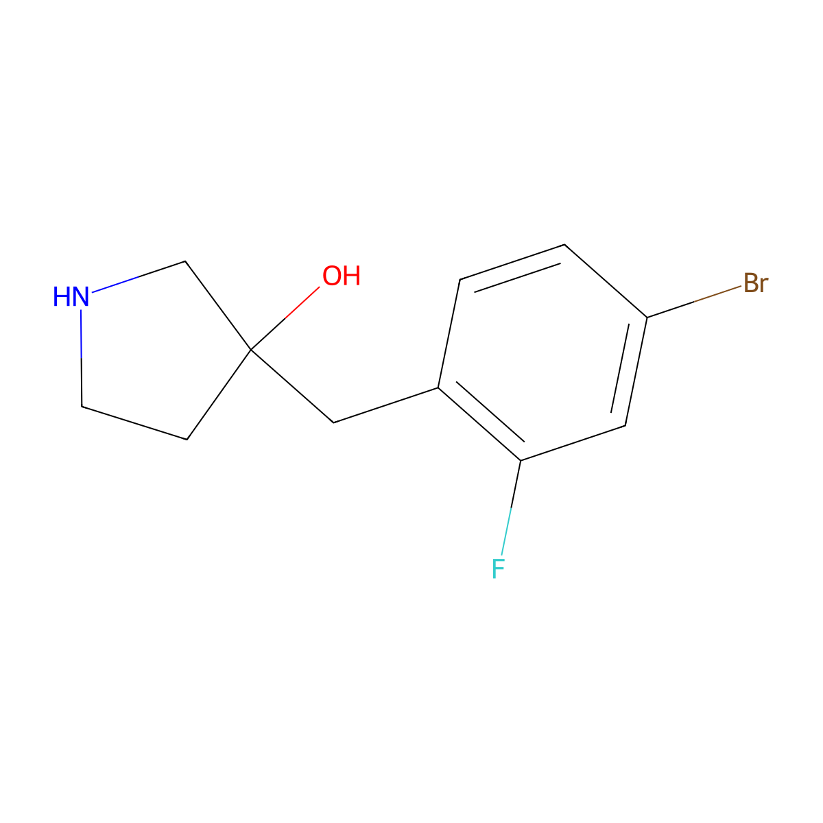 3-(4-Bromo-2-fluorobenzyl)pyrrolidin-3-ol molecular structure, CAS 1496126-18-1