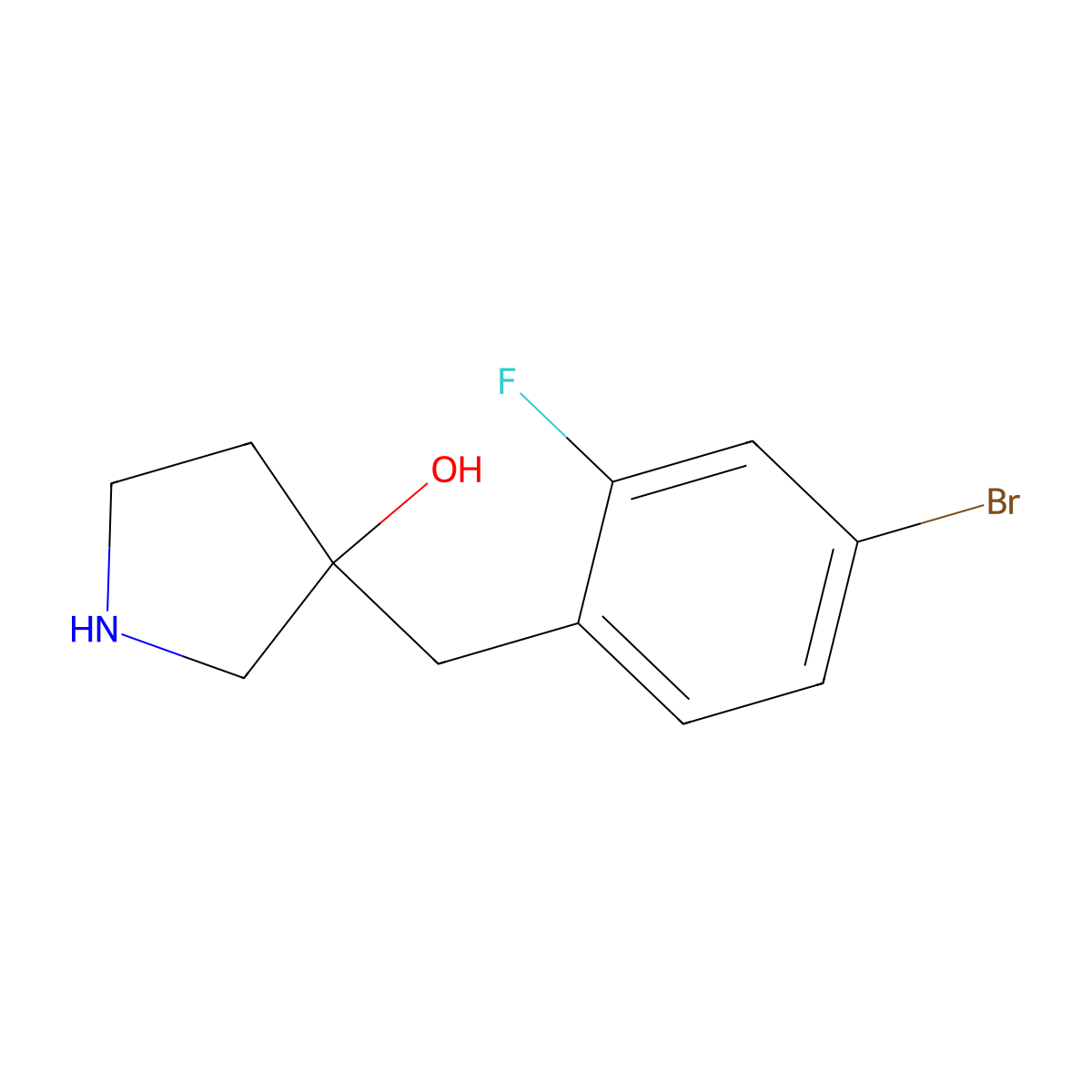 3-(4-Bromo-2-fluorobenzyl)pyrrolidin-3-ol molecular structure, CAS 1496126-18-1