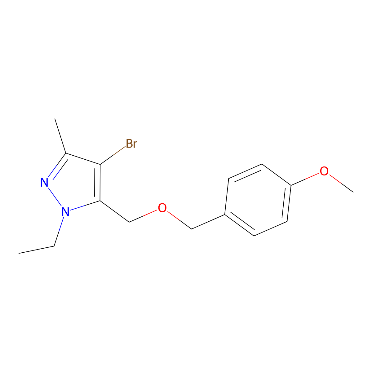4-Bromo-1-ethyl-5-[[(4-methoxyphenyl)methoxy]methyl]-3-methyl-1H-pyrazole molecular structure, CAS 1496169-42-6