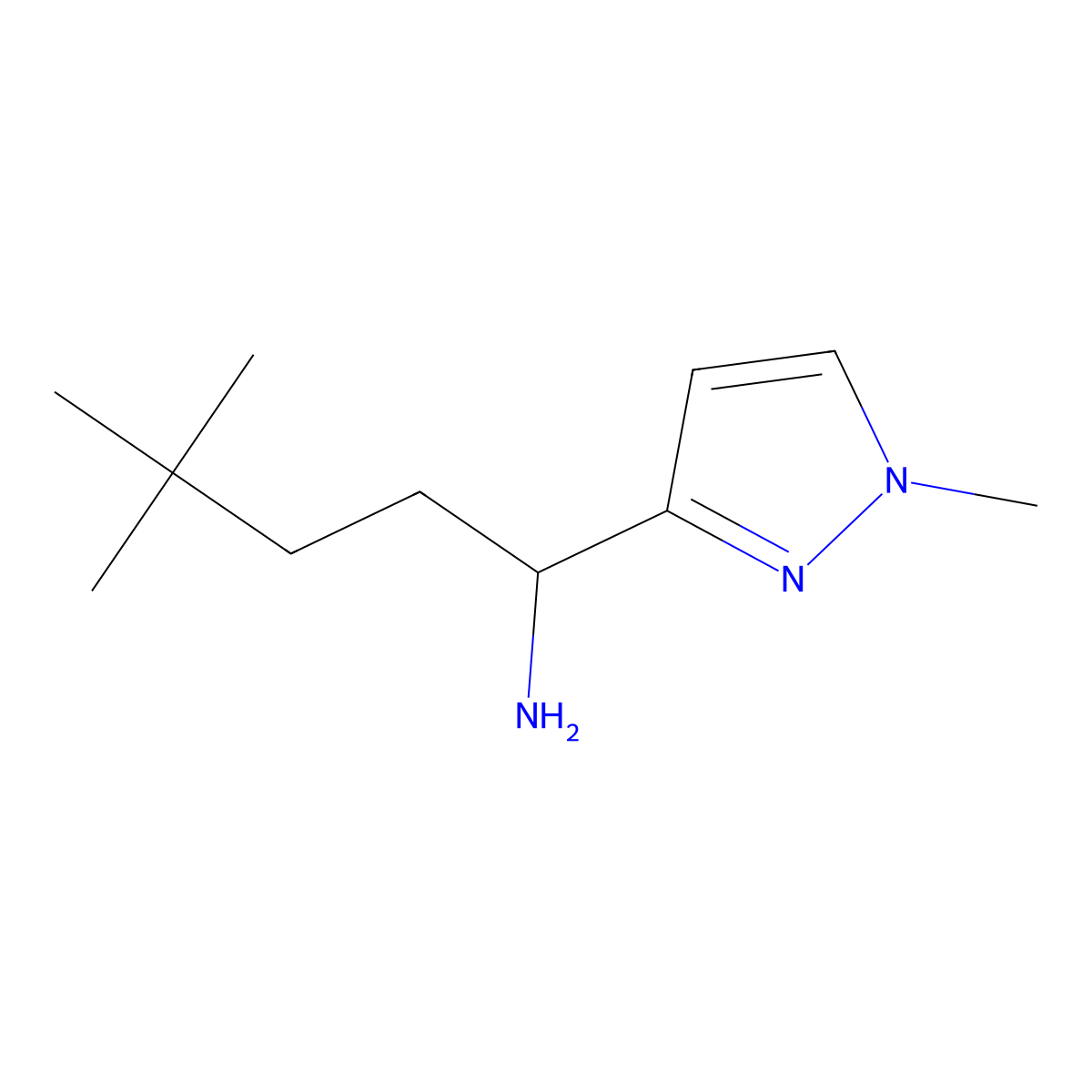 4,4-dimethyl-1-(1-methyl-1H-pyrazol-3-yl)pentan-1-amine molecular structure, CAS 1496196-27-0