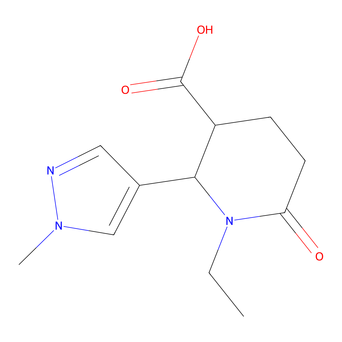 1-ethyl-2-(1-methyl-1H-pyrazol-4-yl)-6-oxopiperidine-3-carboxylic acid molecular structure, CAS 1496200-27-1