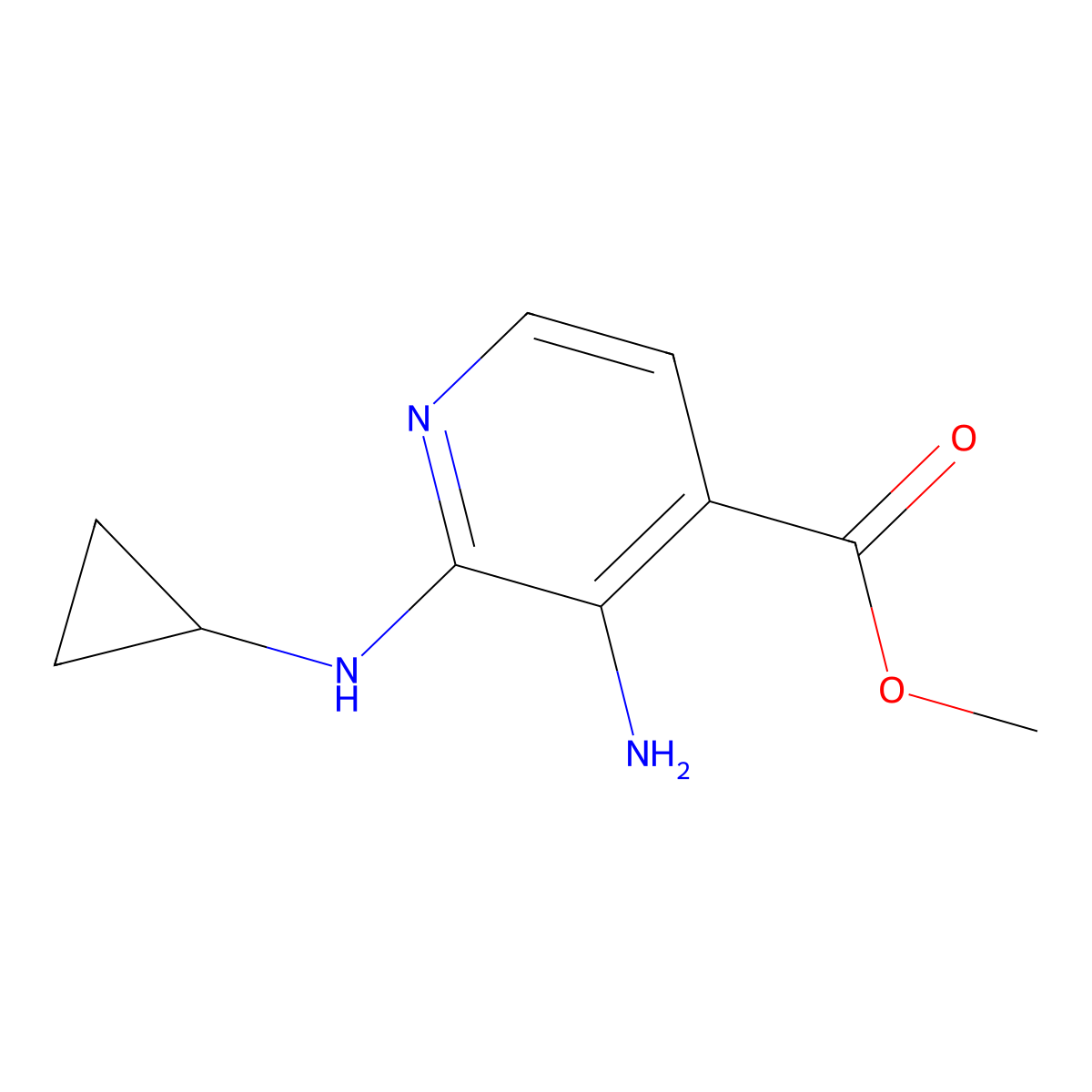 Methyl 3-amino-2-(cyclopropylamino)isonicotinate molecular structure, CAS 1496238-54-0