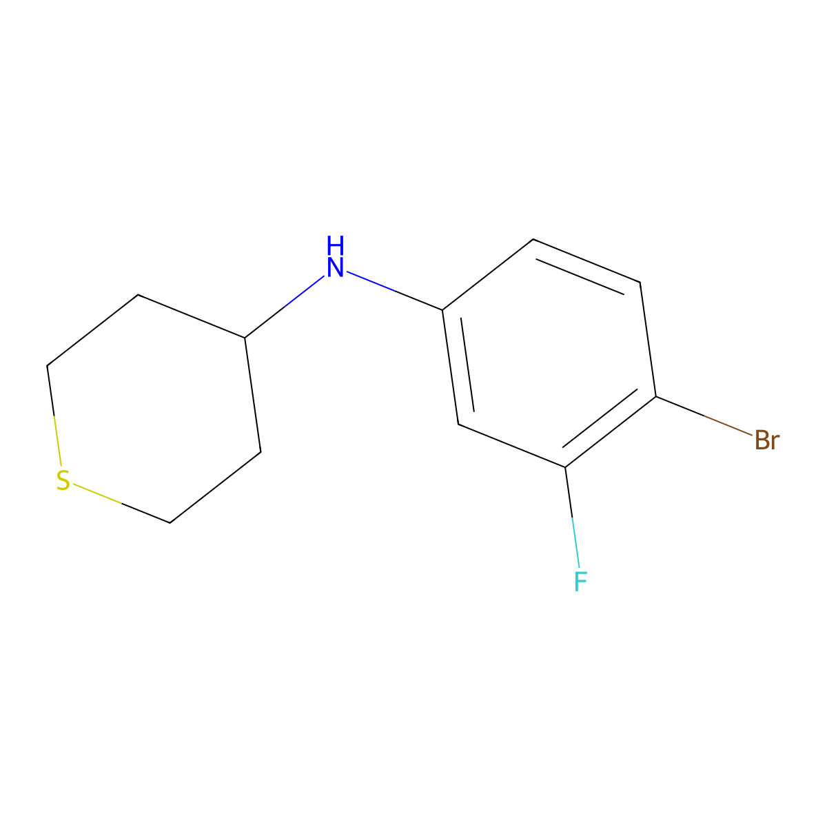 N-(4-bromo-3-fluorophenyl)thian-4-amine molecular structure, CAS 1496255-57-2