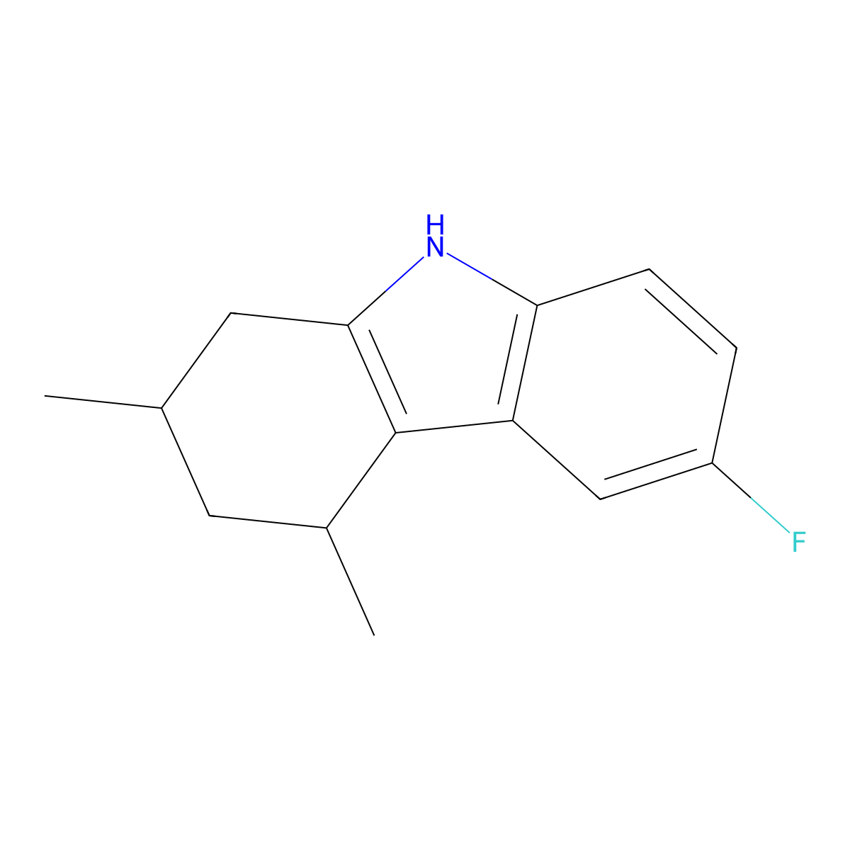 6-fluoro-2,4-dimethyl-2,3,4,9-tetrahydro-1H-carbazole molecular structure, CAS 1496266-65-9