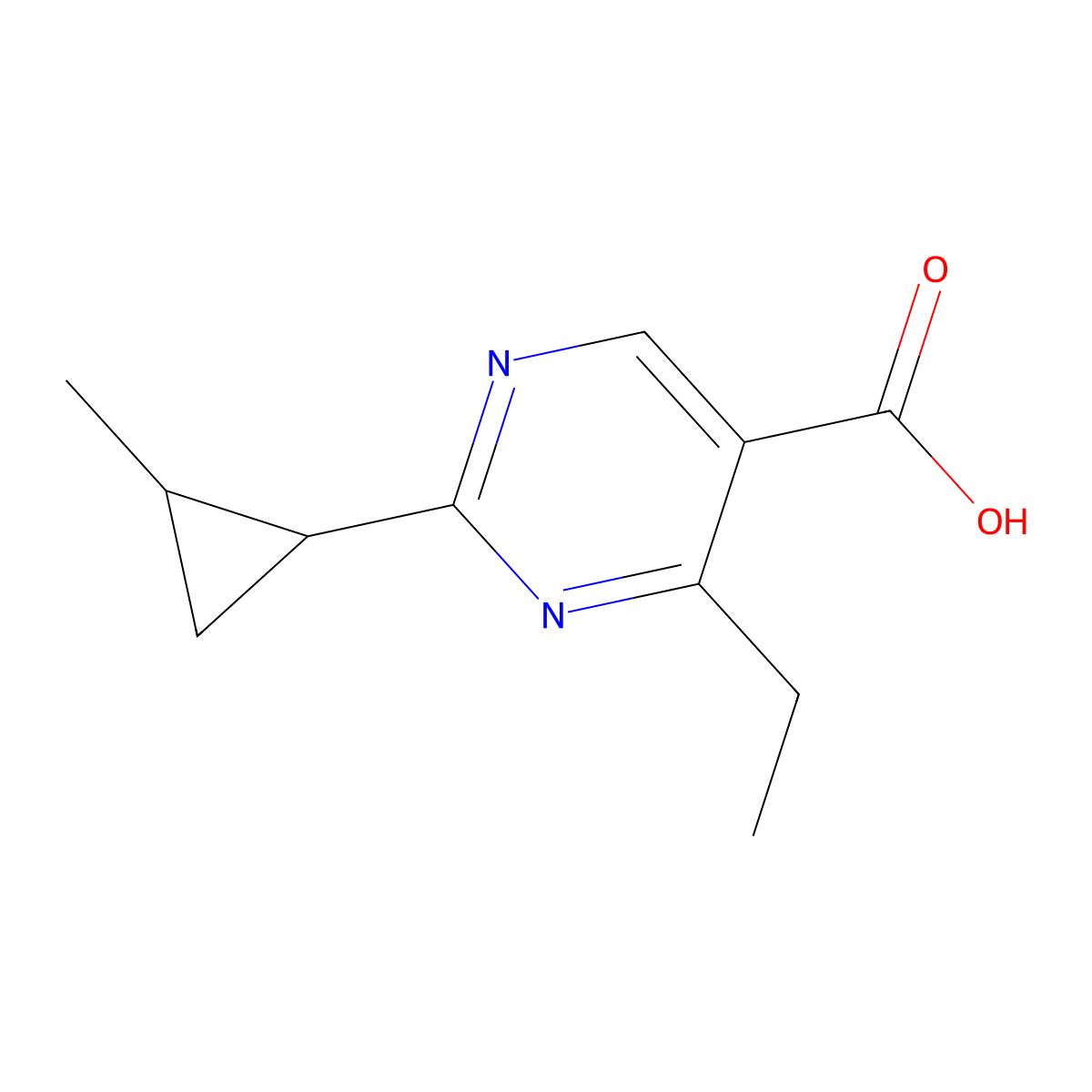 4-Ethyl-2-(2-methylcyclopropyl)pyrimidine-5-carboxylic acid molecular structure, CAS 1496284-71-9