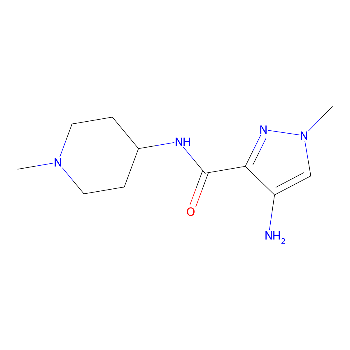 4-amino-1-methyl-N-(1-methylpiperidin-4-yl)-1H-pyrazole-3-carboxamide molecular structure, CAS 1496287-99-0