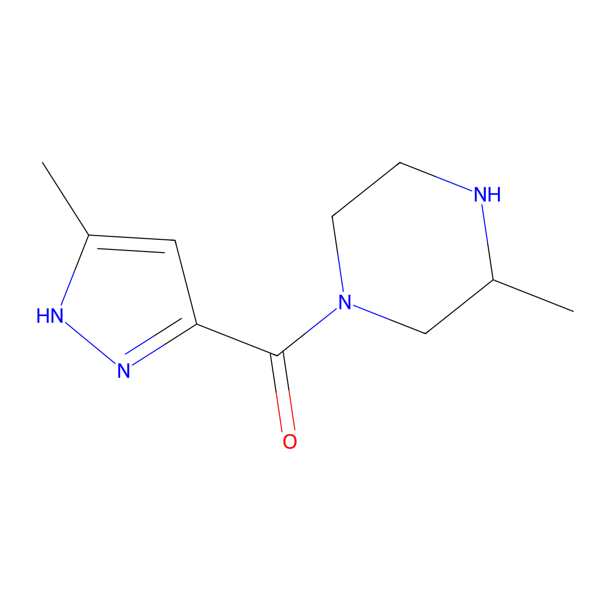 3-methyl-1-(5-methyl-1H-pyrazole-3-carbonyl)piperazine molecular structure, CAS 1496325-24-6