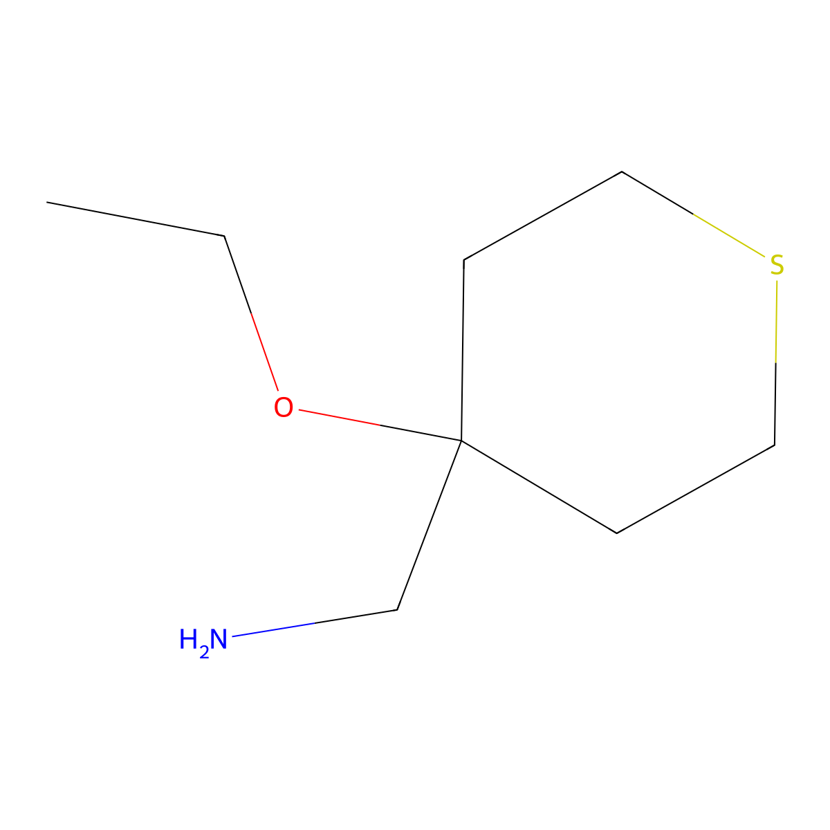 (4-Ethoxythian-4-yl)methanamine molecular structure, CAS 1496337-23-5