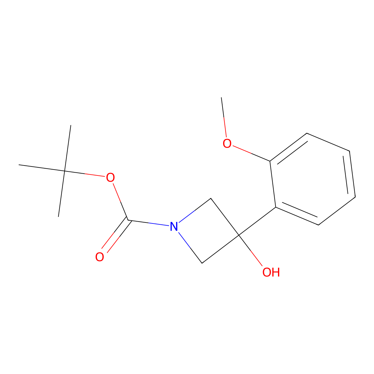 Tert-butyl 3-hydroxy-3-(2-methoxyphenyl)azetidine-1-carboxylate molecular structure, CAS 1496354-73-4