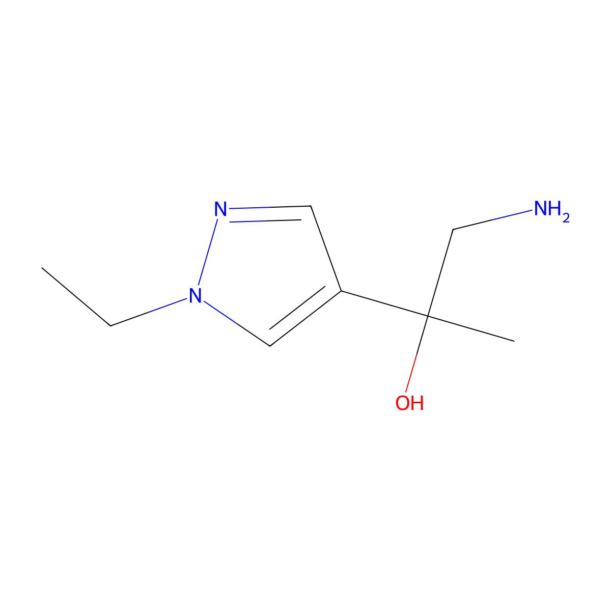 1-amino-2-(1-ethyl-1H-pyrazol-4-yl)propan-2-ol molecular structure, CAS 1496383-86-8