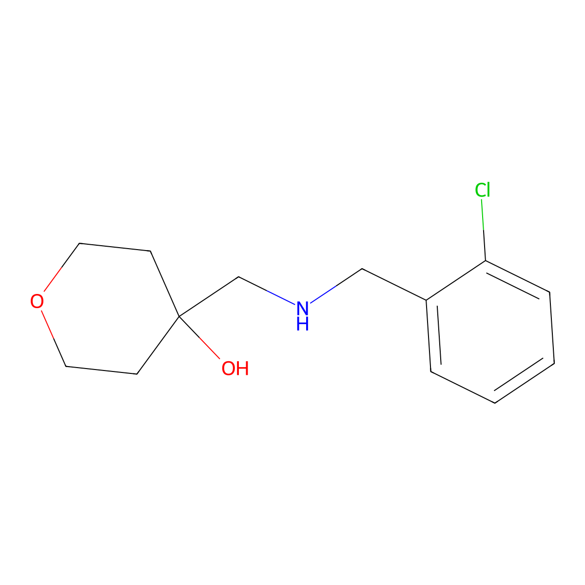 4-({[(2-Chlorophenyl)methyl]amino}methyl)oxan-4-ol molecular structure, CAS 1496396-70-3