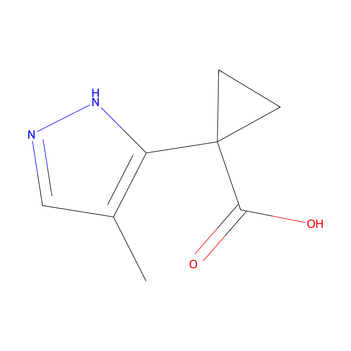1-(4-Methyl-1H-pyrazol-5-yl)cyclopropane-1-carboxylic acid molecular structure, CAS 1496427-68-9