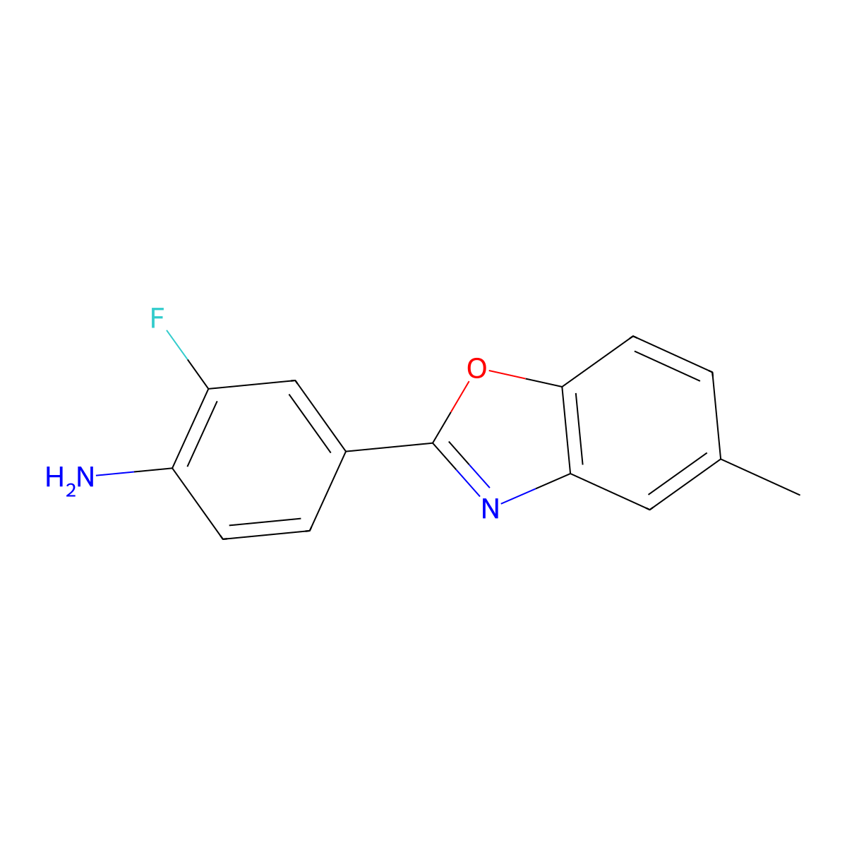 2-Fluoro-4-(5-methyl-1,3-benzoxazol-2-yl)aniline molecular structure, CAS 1496436-01-1