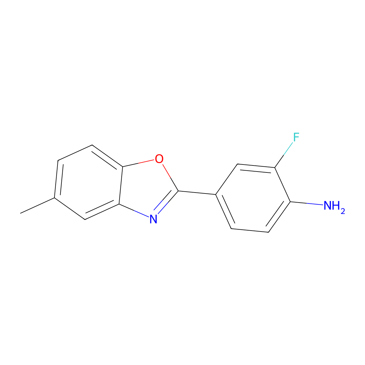 2-Fluoro-4-(5-methyl-1,3-benzoxazol-2-yl)aniline molecular structure, CAS 1496436-01-1