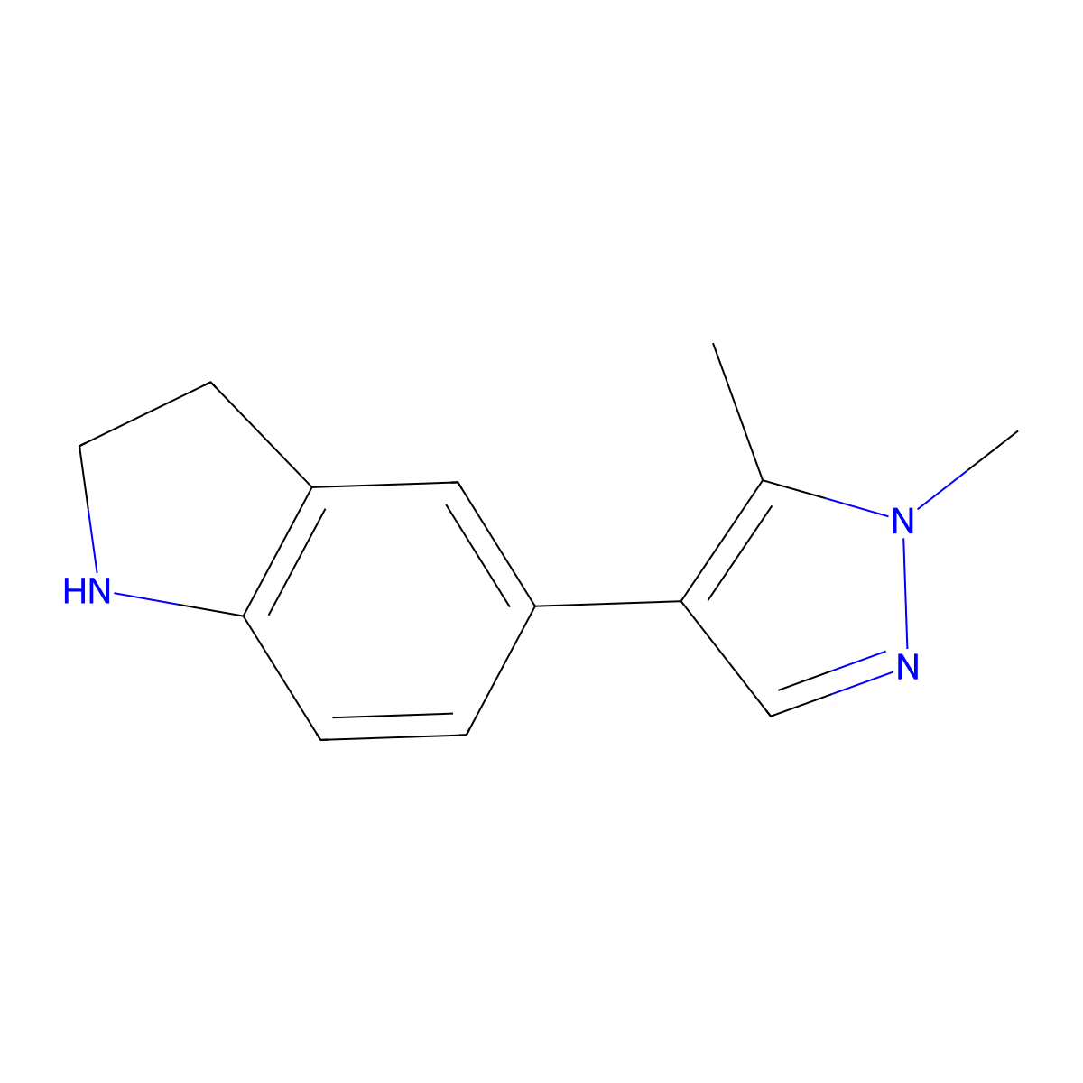 5-(1,5-dimethyl-1H-pyrazol-4-yl)indoline molecular structure, CAS 1496469-83-0