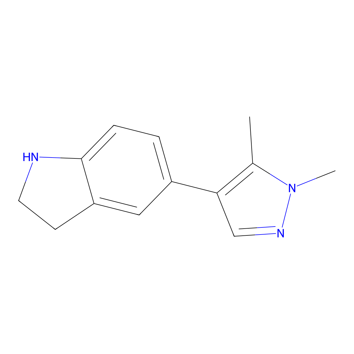 5-(1,5-dimethyl-1H-pyrazol-4-yl)indoline molecular structure, CAS 1496469-83-0