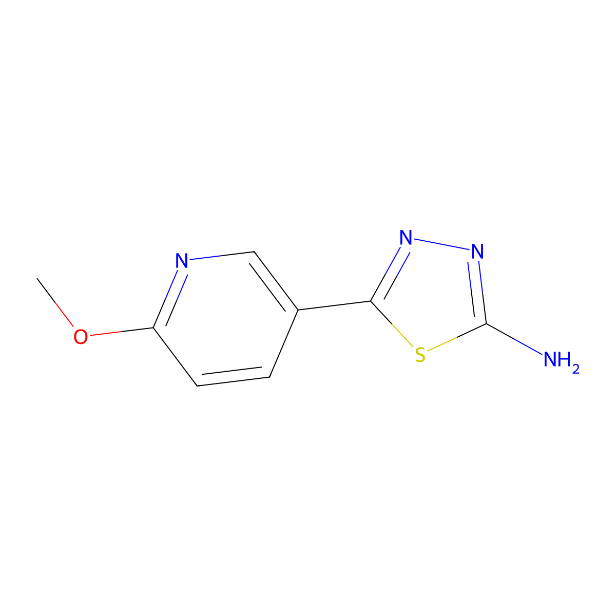 2-Amino-5-(6-methoxy-3-pyridyl)-1,3,4-thiadiazole molecular structure, CAS 1496470-04-2