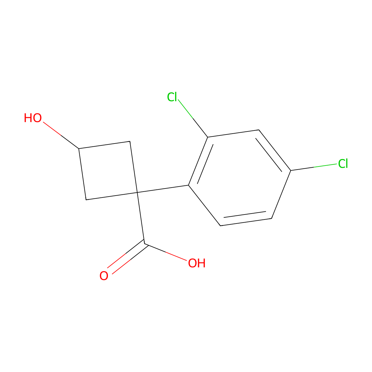1-(2,4-Dichlorophenyl)-3-hydroxycyclobutane-1-carboxylic acid molecular structure, CAS 1496480-06-8