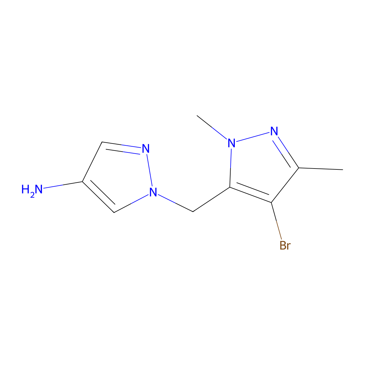 1-((4-Bromo-1,3-dimethyl-1h-pyrazol-5-yl)methyl)-1h-pyrazol-4-amine molecular structure, CAS 1496498-63-5