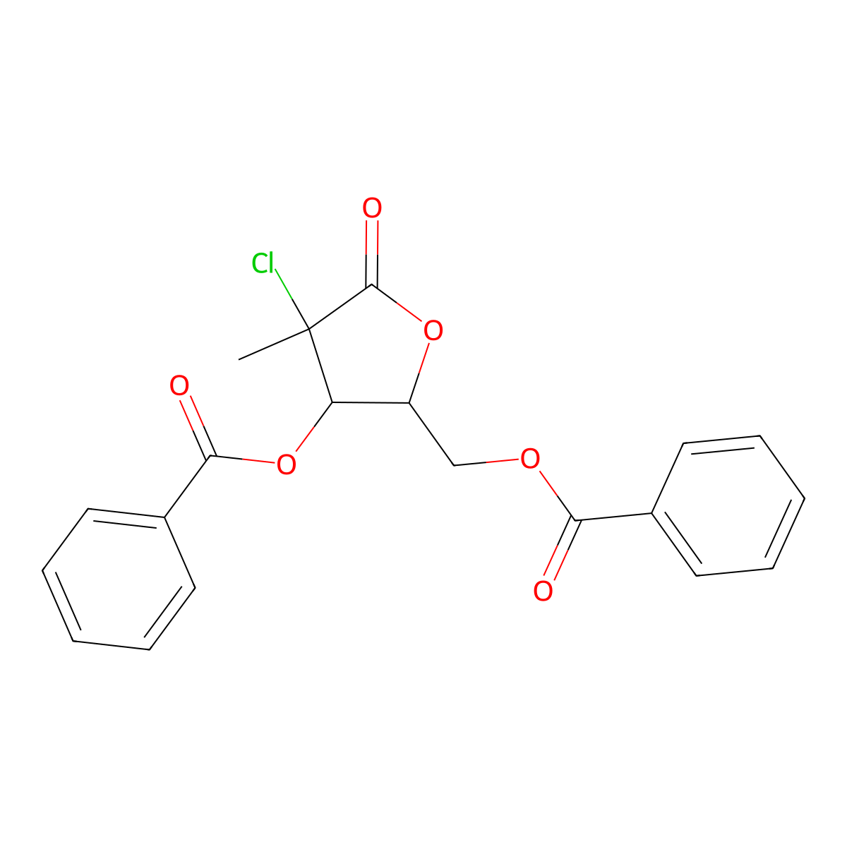 ((2R,3R,4R)-3-(benzoyloxy)-4-chloro-4-methyl-5-oxotetrahydrofuran-2-yl)methyl benzoate molecular structure, CAS 1496551-65-5