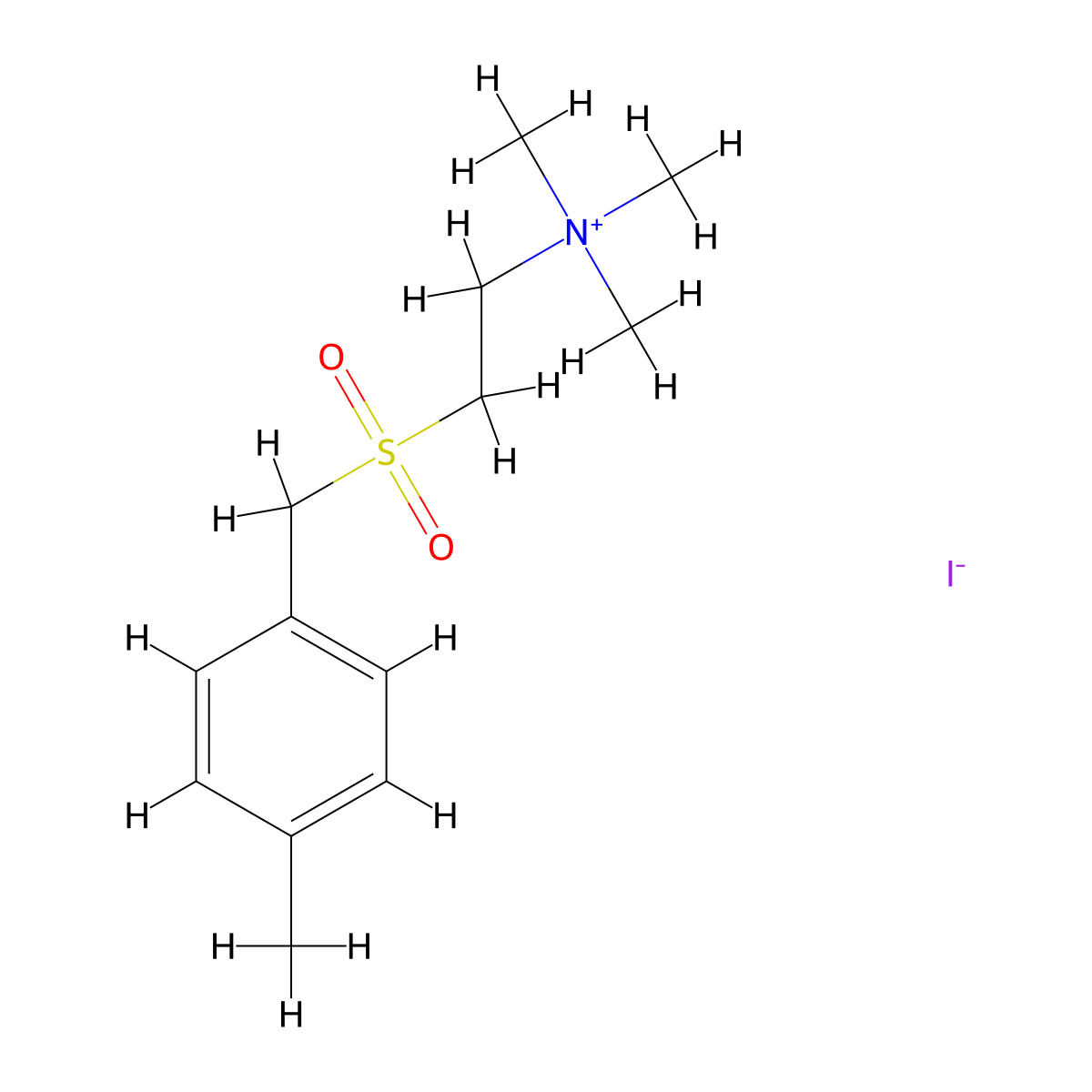 Trimethyl-[2-[(4-methylphenyl)methylsulfonyl]ethyl]azanium iodide molecular structure, CAS 1496553-39-9