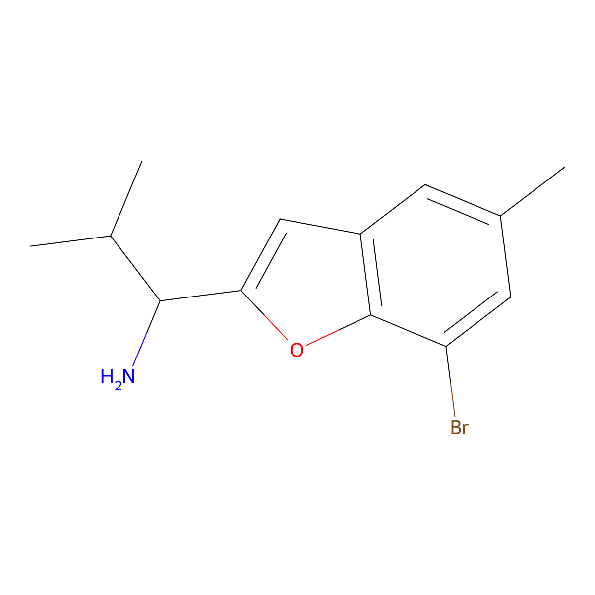 1-(7-Bromo-5-methylbenzofuran-2-yl)-2-methylpropan-1-amine molecular structure, CAS 1496598-63-0