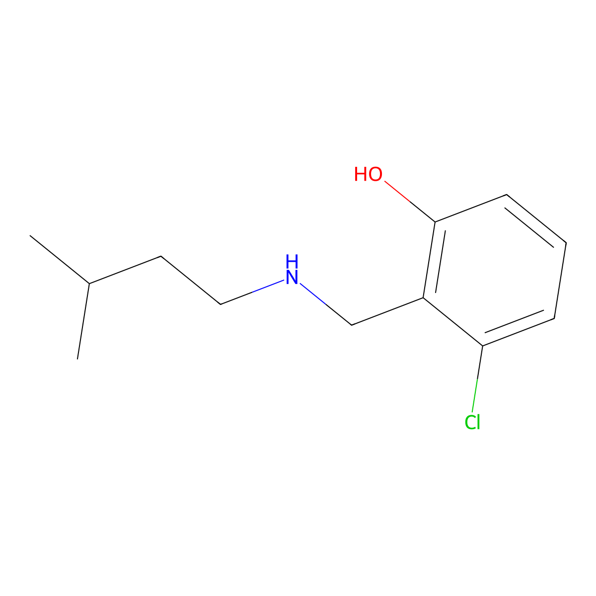 3-Chloro-2-{[(3-methylbutyl)amino]methyl}phenol molecular structure, CAS 1496615-39-4