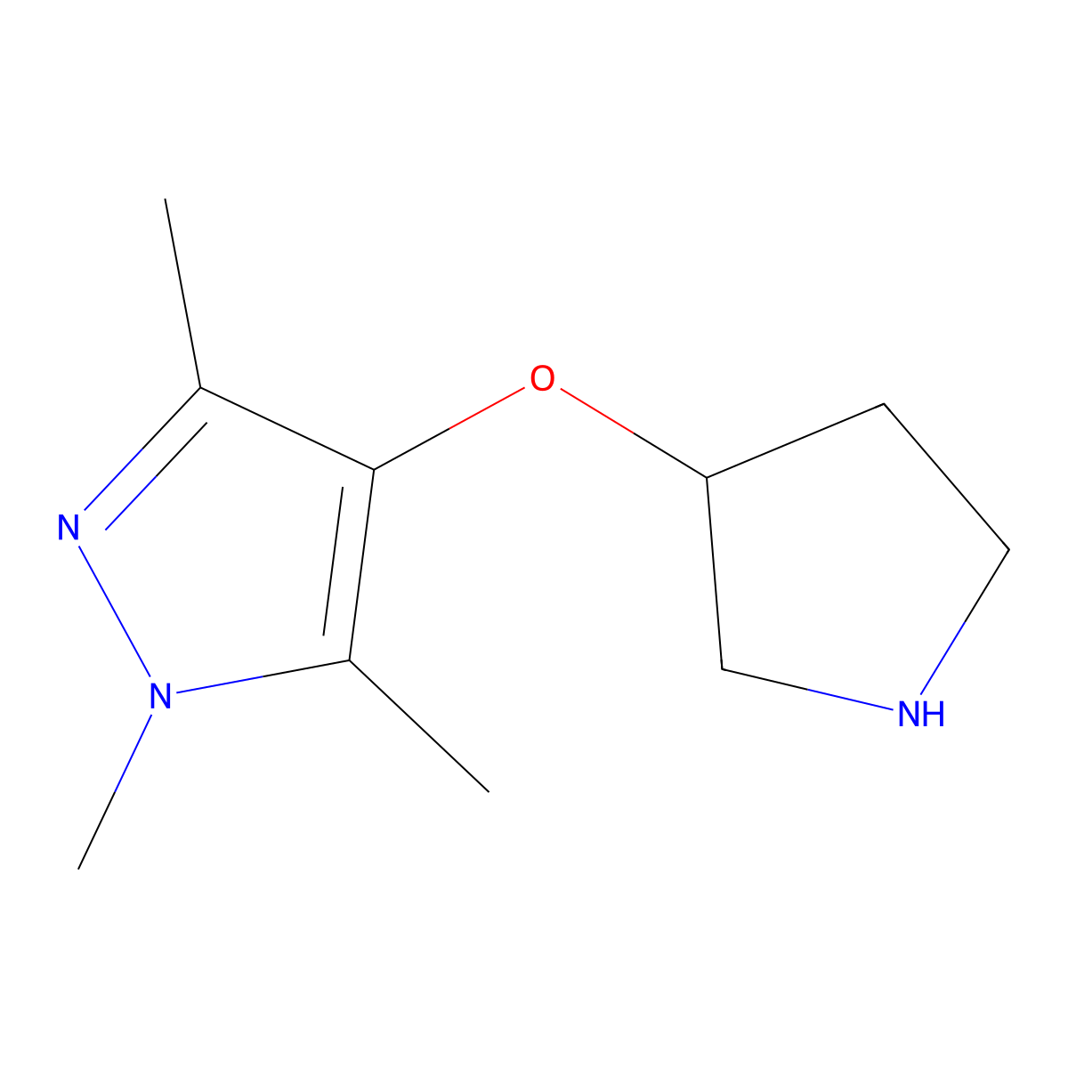 1,3,5-trimethyl-4-(pyrrolidin-3-yloxy)-1H-pyrazole molecular structure, CAS 1496642-75-1