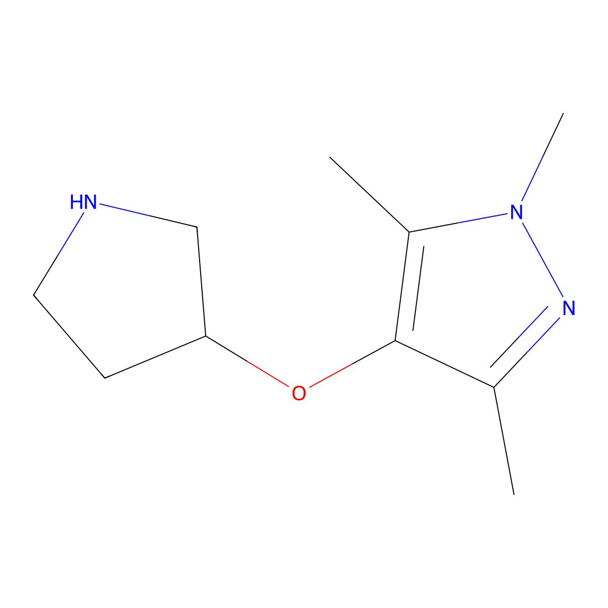 1,3,5-trimethyl-4-(pyrrolidin-3-yloxy)-1H-pyrazole molecular structure, CAS 1496642-75-1