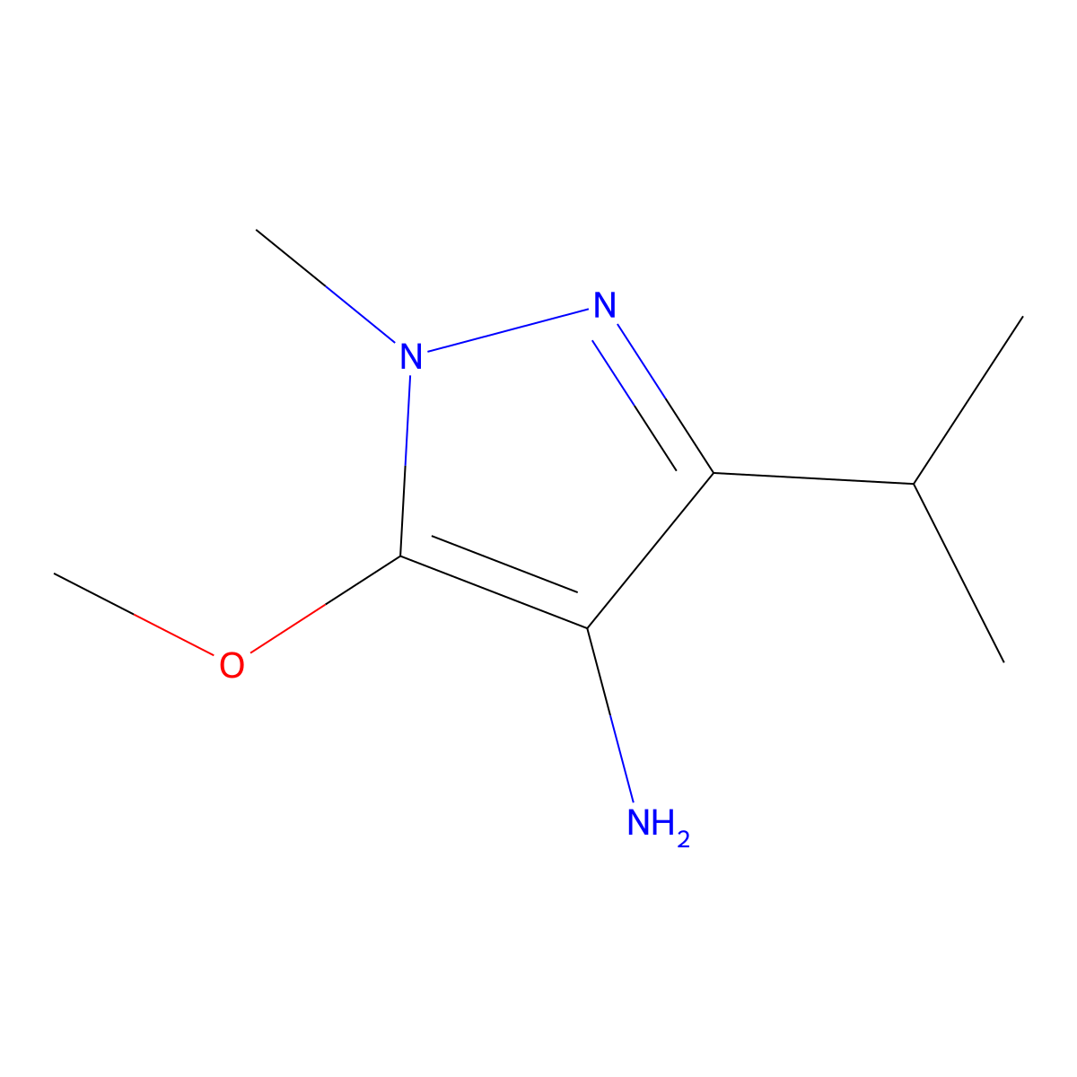 5-methoxy-1-methyl-3-(propan-2-yl)-1H-pyrazol-4-amine molecular structure, CAS 1496648-74-8
