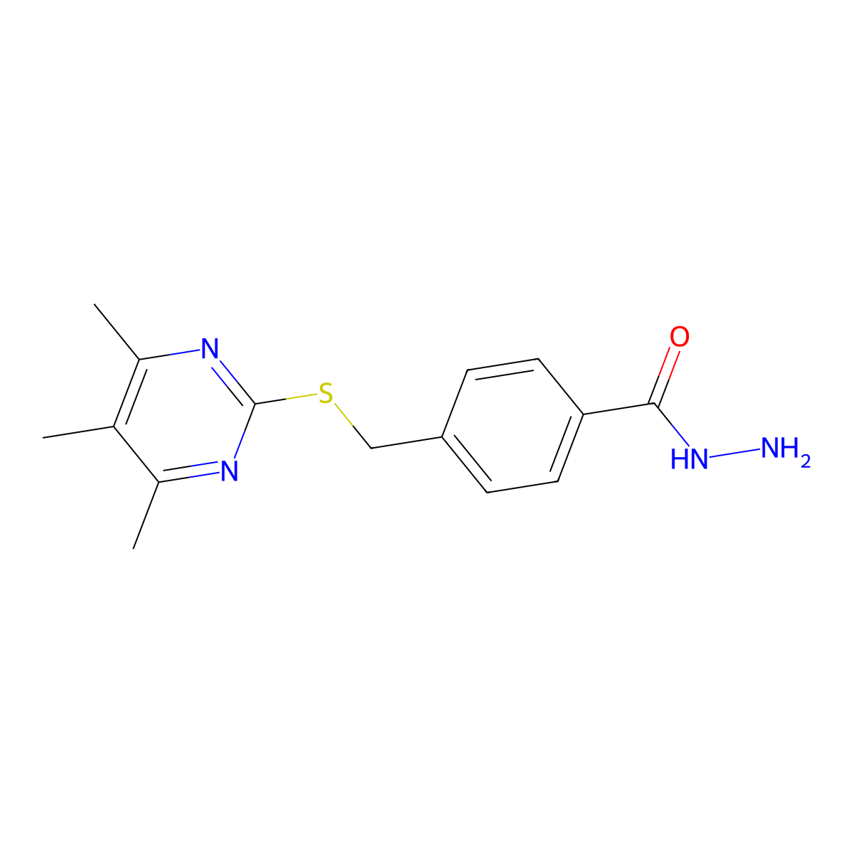4-{[(Trimethylpyrimidin-2-yl)sulfanyl]methyl}benzohydrazide molecular structure, CAS 1496667-10-7