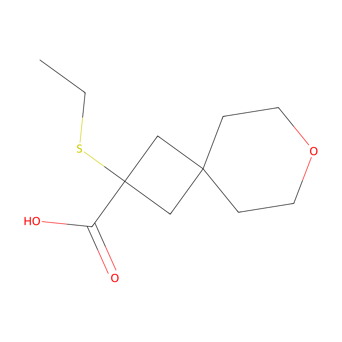 2-(Ethylsulfanyl)-7-oxaspiro[3.5]nonane-2-carboxylic acid molecular structure, CAS 1496672-97-9