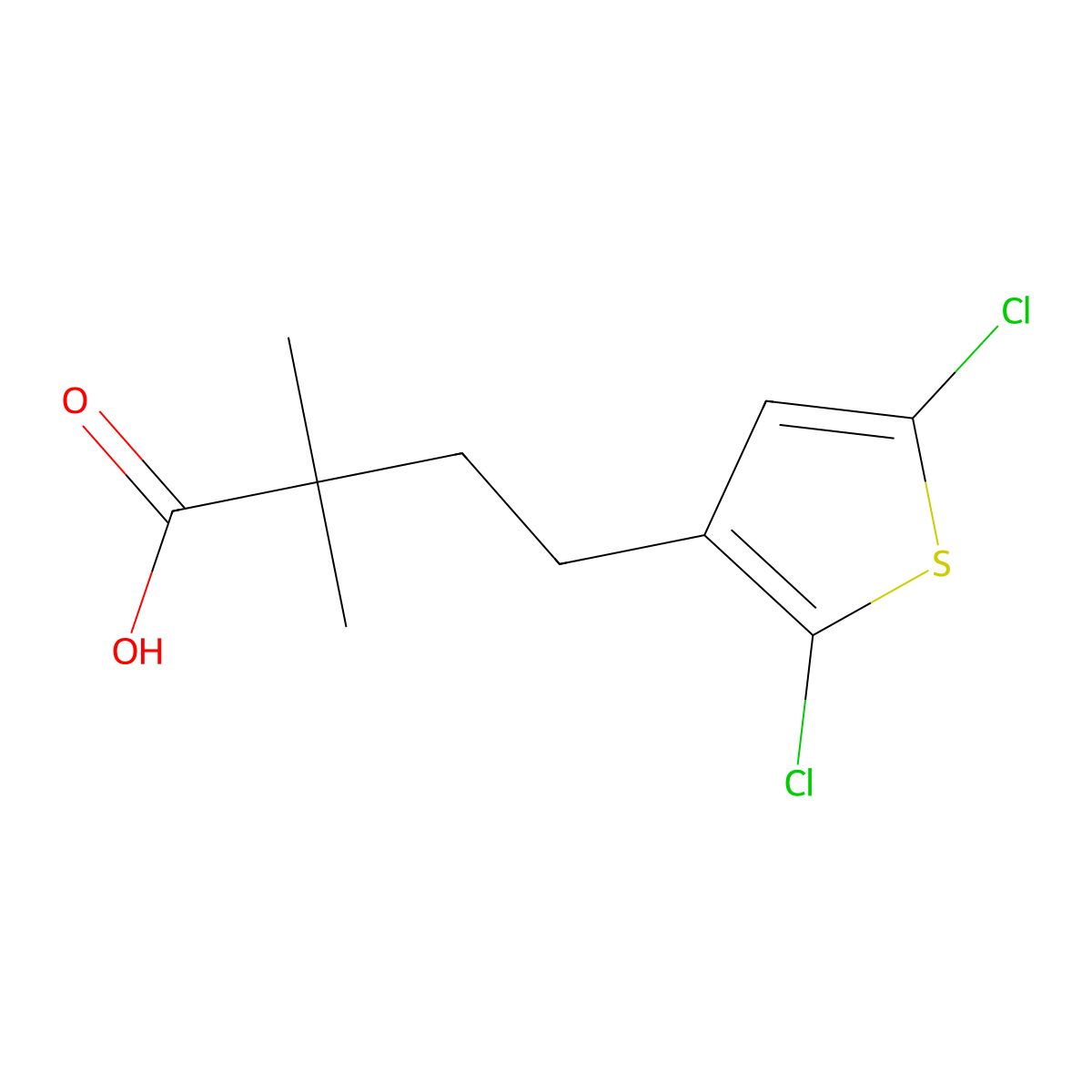 4-(2,5-Dichlorothiophen-3-yl)-2,2-dimethylbutanoic acid molecular structure, CAS 1496679-65-2