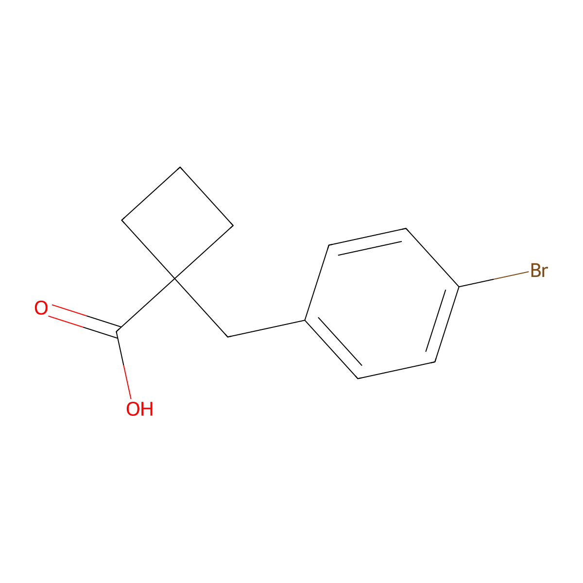 1-[(4-Bromophenyl)methyl]cyclobutane-1-carboxylic acid molecular structure, CAS 1496708-02-1