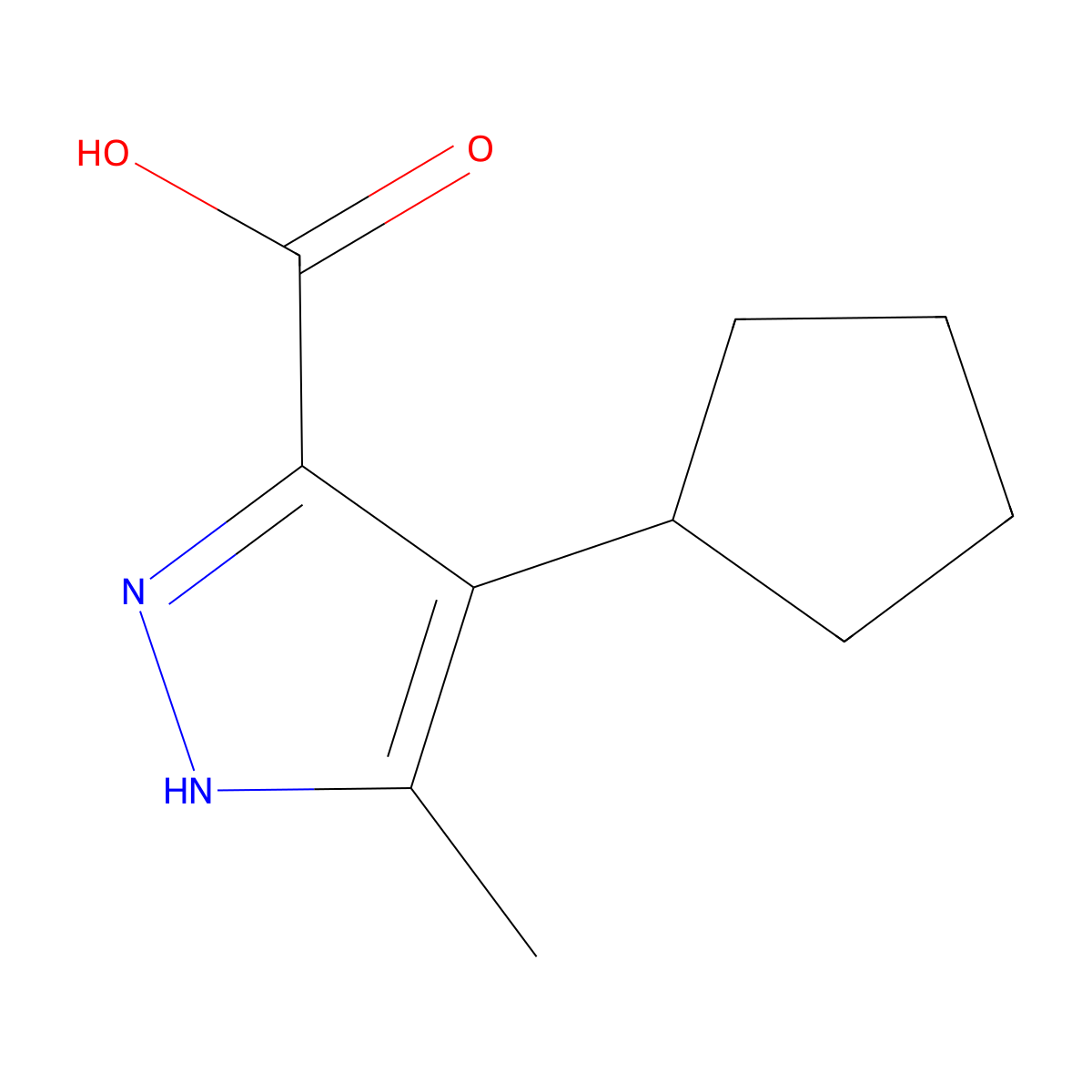 4-Cyclopentyl-3-methyl-1H-pyrazole-5-carboxylic acid molecular structure, CAS 1496710-35-0