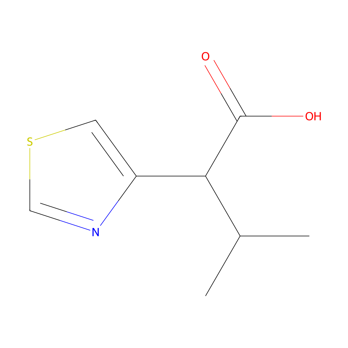 3-Methyl-2-(1,3-thiazol-4-yl)butanoic acid molecular structure, CAS 1496729-37-3