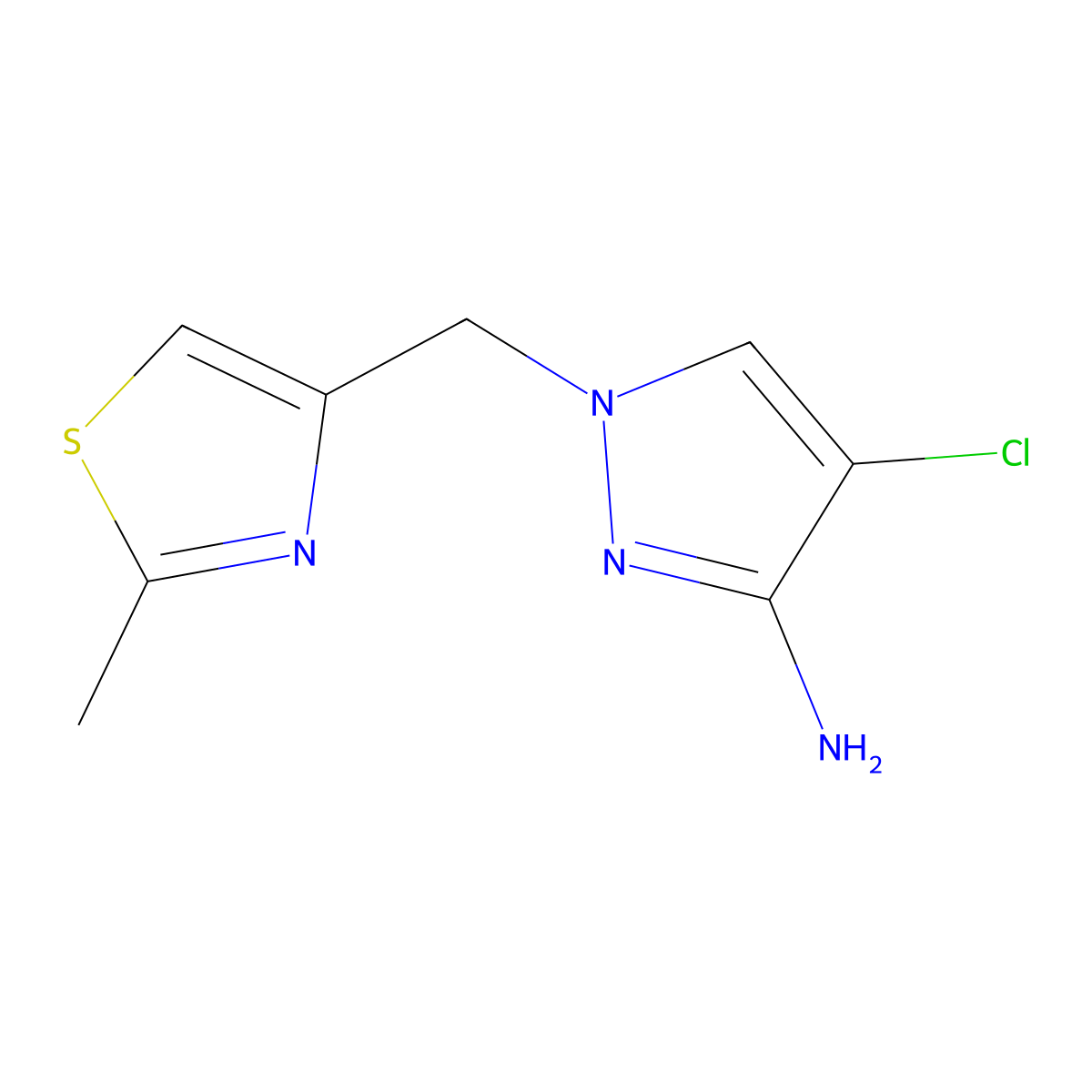 4-chloro-1-[(2-methyl-1,3-thiazol-4-yl)methyl]-1H-pyrazol-3-amine molecular structure, CAS 1496736-87-8