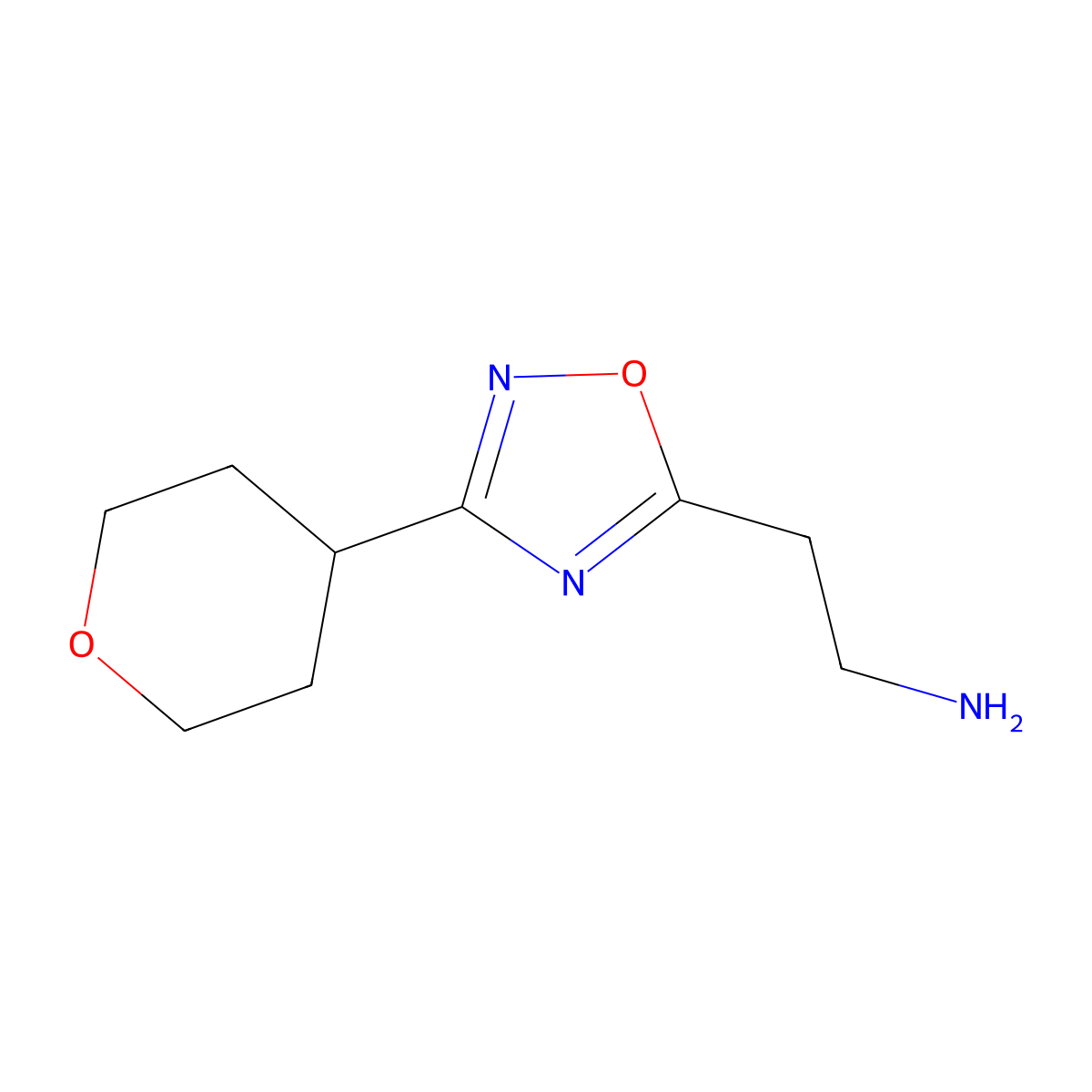 2-[3-(Oxan-4-yl)-1,2,4-oxadiazol-5-yl]ethan-1-amine molecular structure, CAS 1496760-57-6