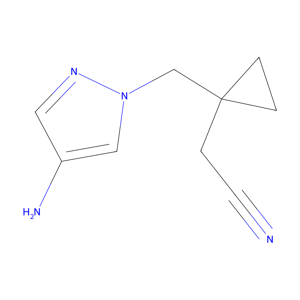 2-{1-[(4-amino-1H-pyrazol-1-yl)methyl]cyclopropyl}acetonitrile molecular structure, CAS 1496787-09-7