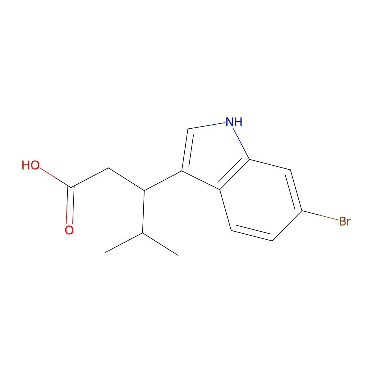 3-(6-bromo-1H-indol-3-yl)-4-methylpentanoic acid molecular structure, CAS 1496796-58-7