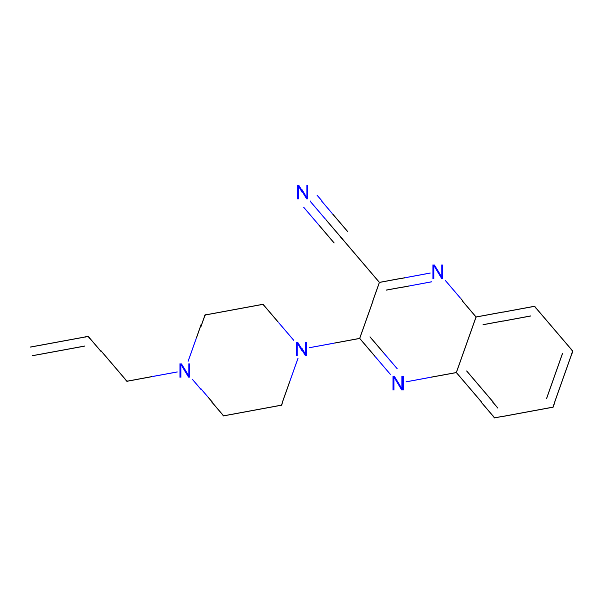 2-Quinoxalinecarbonitrile, 3-(4-(2-propenyl)-1-piperazinyl)- molecular structure, CAS 149685-89-2